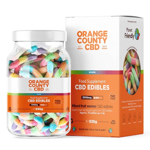 Orange County CBD Gummies Worms, 70 τεμάχια, 3200 mg CBD, 535 g